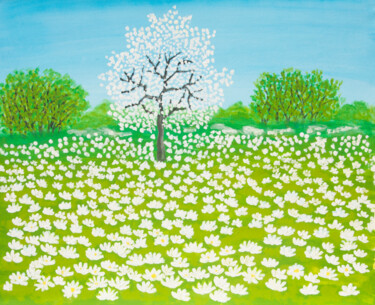 Painting titled "Spring meadow with…" by Irina Afonskaya, Original Artwork, Acrylic