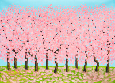 Schilderij getiteld "Pink spring trees" door Irina Afonskaya, Origineel Kunstwerk, Acryl