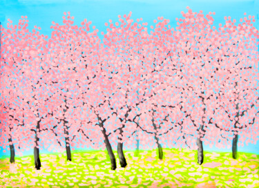 Painting titled "Pink spring trees 2" by Irina Afonskaya, Original Artwork, Acrylic