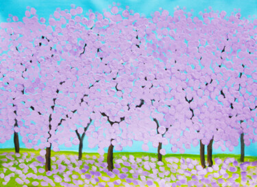 Malerei mit dem Titel "Purple spring trees" von Irina Afonskaya, Original-Kunstwerk, Acryl