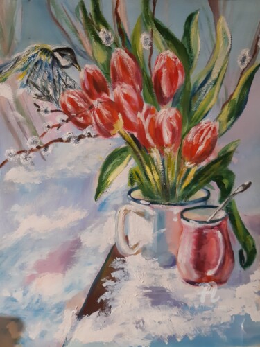 Painting titled "Весенние тюльпаны" by Irina Androsova, Original Artwork, Pastel