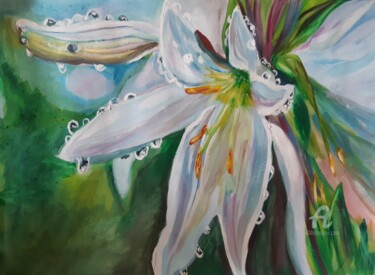 Картина под названием "Белая лилия" - Irina Androsova, Подлинное произведение искусства, Гуашь