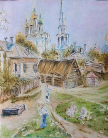Painting titled "Московский дворик.…" by Irina Androsova, Original Artwork, Pastel
