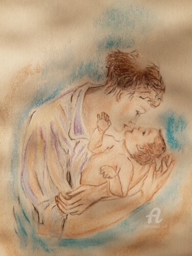 Disegno intitolato "Посвящение матери.…" da Irina Androsova, Opera d'arte originale, Pastello