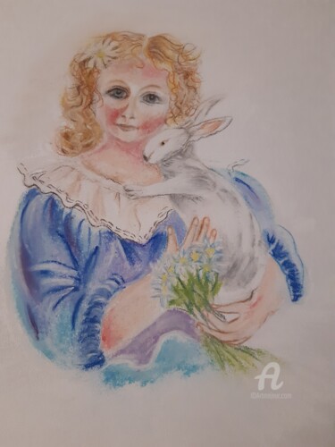 Disegno intitolato "Белый кролик или сн…" da Irina Androsova, Opera d'arte originale, Pastello