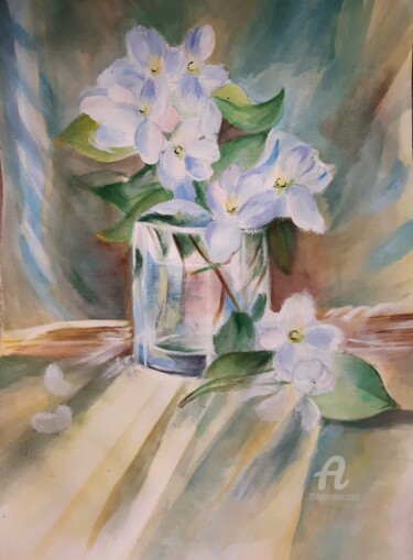 Drawing titled "Цветущая яблоня" by Irina Androsova, Original Artwork, Watercolor