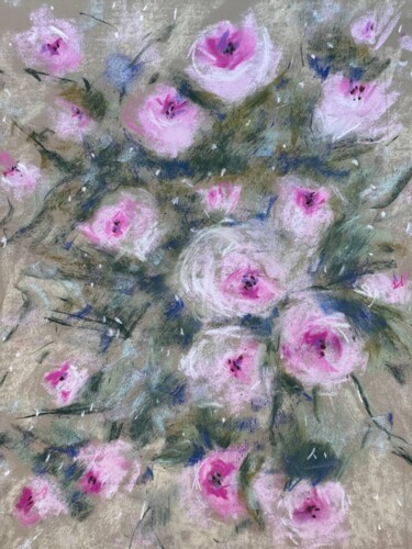 Painting titled "Delicate pink rose" by Irina Anis, Original Artwork, Pastel