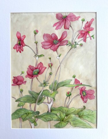 Schilderij getiteld "Pink botanical anem…" door Irina Anis, Origineel Kunstwerk, Aquarel