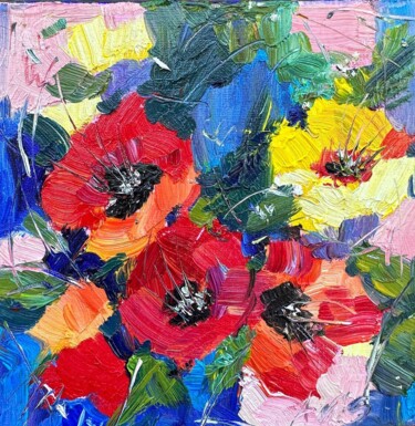Картина под названием "Floral Fireworks" - Irina Anis, Подлинное произведение искусства, Масло
