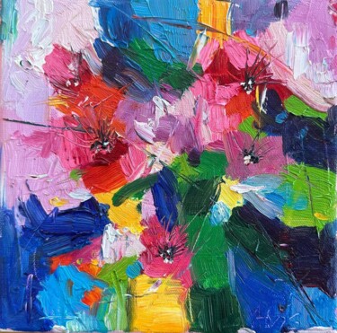 Painting titled "Vivid Floral World" by Irina Anis, Original Artwork, Oil