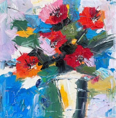 Painting titled "Floral bright energy" by Irina Anis, Original Artwork, Oil