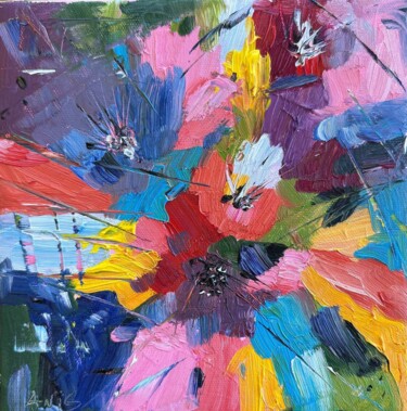 Malerei mit dem Titel "Abstract floral fir…" von Irina Anis, Original-Kunstwerk, Öl
