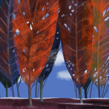Arts numériques intitulée "Осенний лес" par Irina Babushkina, Œuvre d'art originale, Peinture numérique