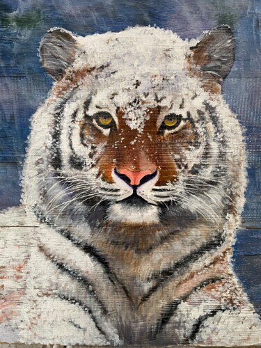 Картина под названием "Tiger on barn boards" - Ирина Багель (Дмитрий С , Лилия К), Подлинное произведение искусства, Акрил