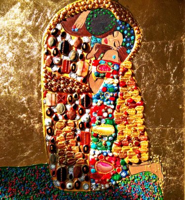 Pintura intitulada "Afro american art J…" por Irina Bast, Obras de arte originais, Mosaico Montado em Armação em madeira