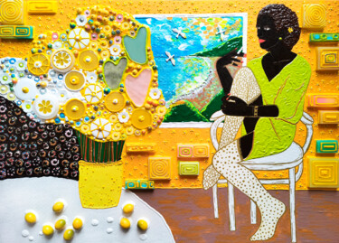 Malerei mit dem Titel "Black Woman Smoking…" von Irina Bast, Original-Kunstwerk, Acryl Auf Keilrahmen aus Holz montiert