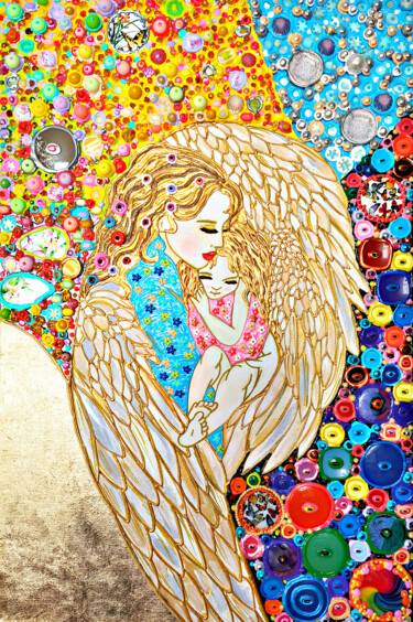 Painting titled "Angel and child / M…" by Irina Bast, Original Artwork, Acrylic Mounted on Wood Stretcher frame