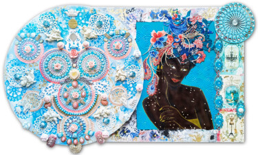 Painting titled "African Marie Antoi…" by Irina Bast, Original Artwork, Collages Mounted on Wood Stretcher frame