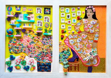 Skulptur mit dem Titel "Frida Kahlo - Mexic…" von Irina Bast, Original-Kunstwerk, Mosaik Auf Holzplatte montiert