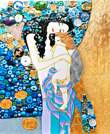 Картина под названием "Woman and child / M…" - Irina Bast, Подлинное произведение искусства, Мозаика Установлен на Деревянна…