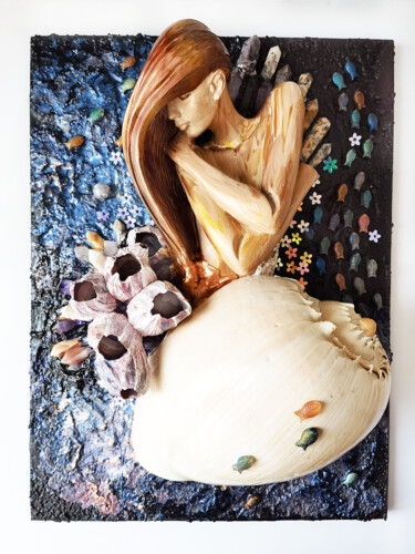 Sculpture titled "Snail Woman in Seas…" by Irina Bast, Original Artwork, Plaster Mounted on Wood Panel