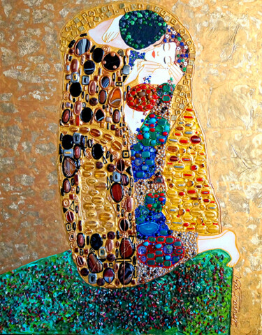 Pintura intitulada "The Kiss Gustav Kli…" por Irina Bast, Obras de arte originais, Pedra Montado em Armação em madeira