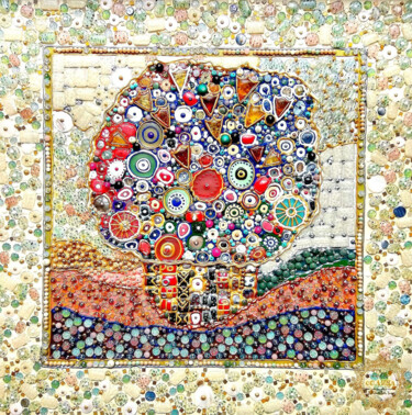 Sculpture titled "Floral abstract, fl…" by Irina Bast, Original Artwork, Mosaic Mounted on Wood Panel