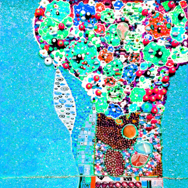 Γλυπτική με τίτλο "Abstract flower bou…" από Irina Bast, Αυθεντικά έργα τέχνης, Ψηφιδωτό Τοποθετήθηκε στο Ξύλινο πάνελ