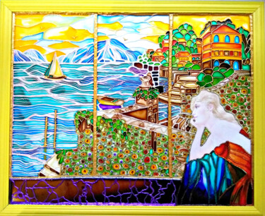Painting titled "Stained glass paint…" by Irina Bast, Original Artwork, Stained glass painting Mounted on Wood Panel
