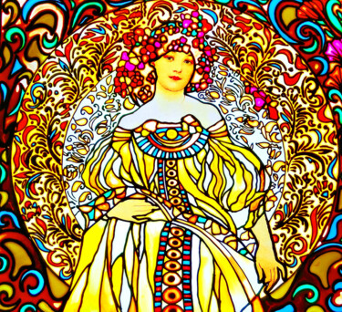 Pittura intitolato "Stained glass woman…" da Irina Bast, Opera d'arte originale, Inchiostro Montato su Pannello di legno