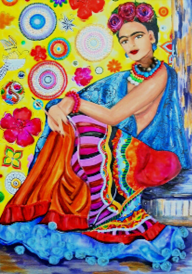 Коллажи под названием "Frida Kahlo inspire…" - Irina Bast, Подлинное произведение искусства, Мозаика