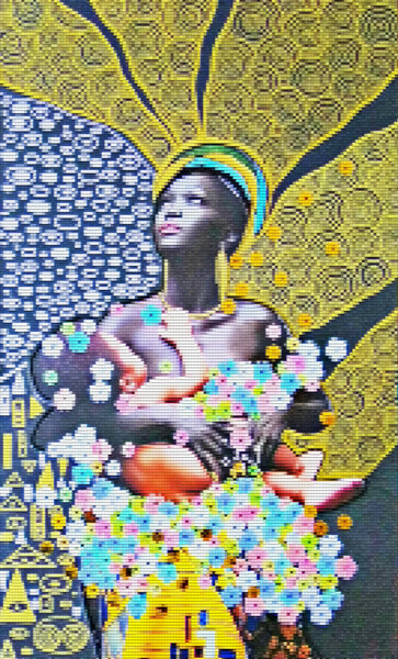 Sculpture titled "Black Madonna - Afr…" by Irina Bast, Original Artwork, Mosaic Mounted on Wood Panel