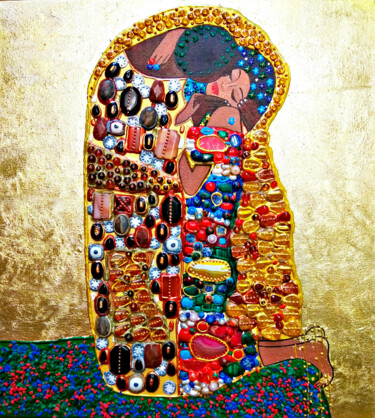 Painting titled "The Kiss Gustav Kli…" by Irina Bast, Original Artwork, Stone Mounted on Wood Stretcher frame