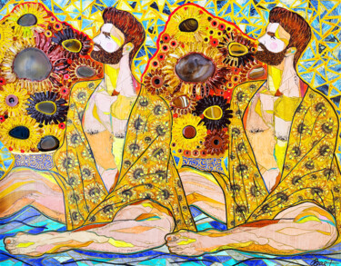 绘画 标题为“Mirage in sunflower…” 由Irina Bast, 原创艺术品, 丙烯 安装在木质担架架上