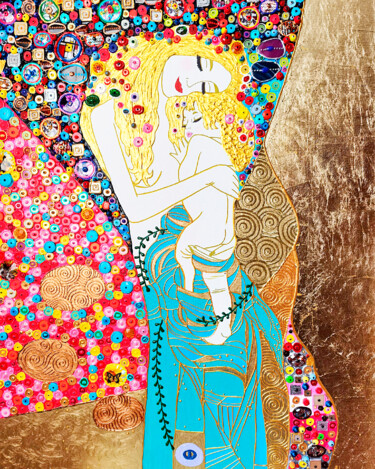 Peinture intitulée "Mother and child (G…" par Irina Bast, Œuvre d'art originale, Mosaïque Monté sur Châssis en bois