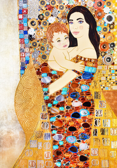 Картина под названием "Mother and child (G…" - Irina Bast, Подлинное произведение искусства, Акрил Установлен на Деревянная…