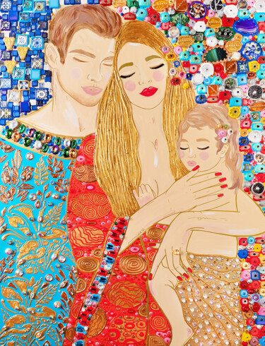 Painting titled "Family portrait Gus…" by Irina Bast, Original Artwork, Mosaic Mounted on Wood Stretcher frame
