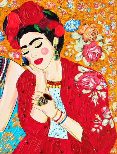 Картина под названием "FRIDA KAHLO - FEMAL…" - Irina Bast, Подлинное произведение искусства, Акрил Установлен на Деревянная…