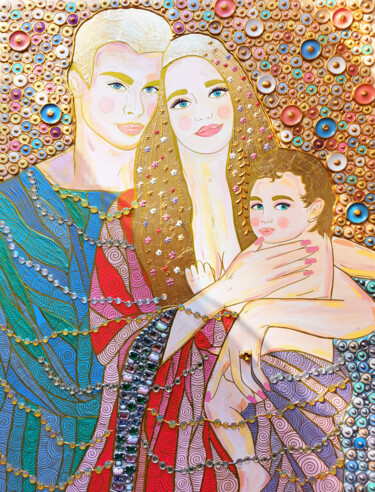 Malerei mit dem Titel "Family portrait acr…" von Irina Bast, Original-Kunstwerk, Acryl Auf Keilrahmen aus Holz montiert