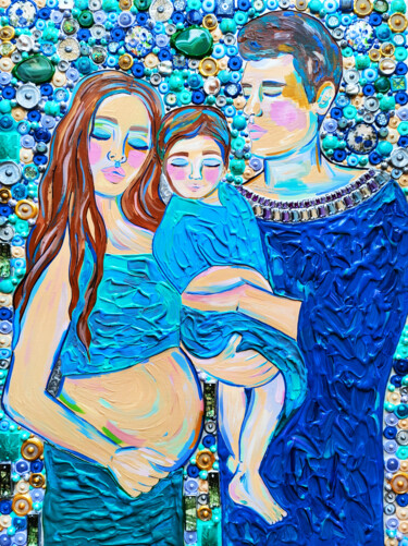 Malarstwo zatytułowany „Family portrait pai…” autorstwa Irina Bast, Oryginalna praca, Akryl Zamontowany na Drewniana rama no…
