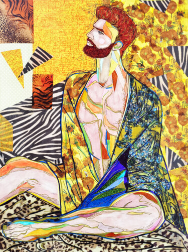 Рисунок под названием "VAN GOGH MALE PORTR…" - Irina Bast, Подлинное произведение искусства, Акварель Установлен на Деревянн…