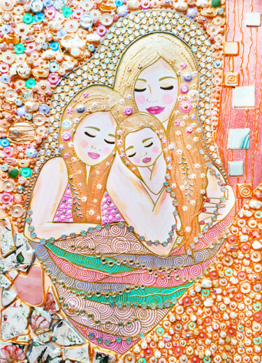 Картина под названием "Mother and daughter…" - Irina Bast, Подлинное произведение искусства, Акрил Установлен на Деревянная…