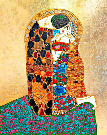 Painting titled "KISS GUSTAV KLIMT,…" by Irina Bast, Original Artwork, Acrylic Mounted on Wood Stretcher frame