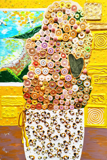 Scultura intitolato "Still life yellow f…" da Irina Bast, Opera d'arte originale, Mosaico Montato su Telaio per barella in l…