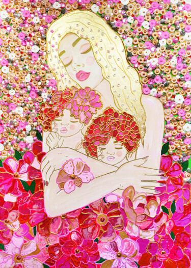 Картина под названием "Pink painting mosai…" - Irina Bast, Подлинное произведение искусства, Акрил Установлен на Деревянная…