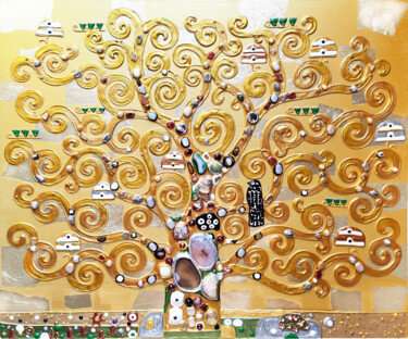 Pintura intitulada "Tree of life Klimt.…" por Irina Bast, Obras de arte originais, Acrílico Montado em Armação em madeira