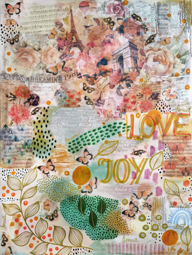 Collages titulada "Spring in Paris - o…" por Irina Bast, Obra de arte original, Collages Montado en Bastidor de camilla de m…