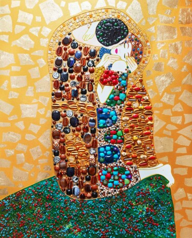 Ζωγραφική με τίτλο "The Kiss Klimt - GE…" από Irina Bast, Αυθεντικά έργα τέχνης, Πέτρα Τοποθετήθηκε στο Ξύλινο φορείο σκελετό