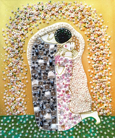 Schilderij getiteld "Pearl painting Klim…" door Irina Bast, Origineel Kunstwerk, Mozaïek Gemonteerd op Frame voor houten bra…