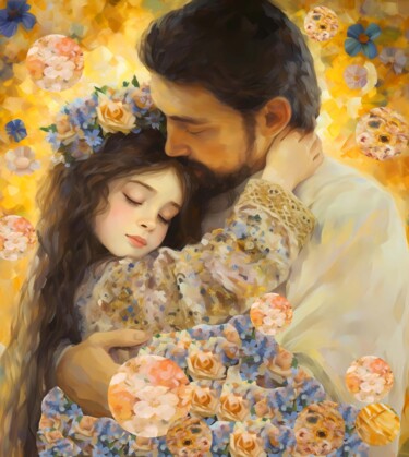 Digital Arts titled "Father daughter, da…" by Irina Bast, Original Artwork, Digital Print Mounted on Wood Stretcher frame